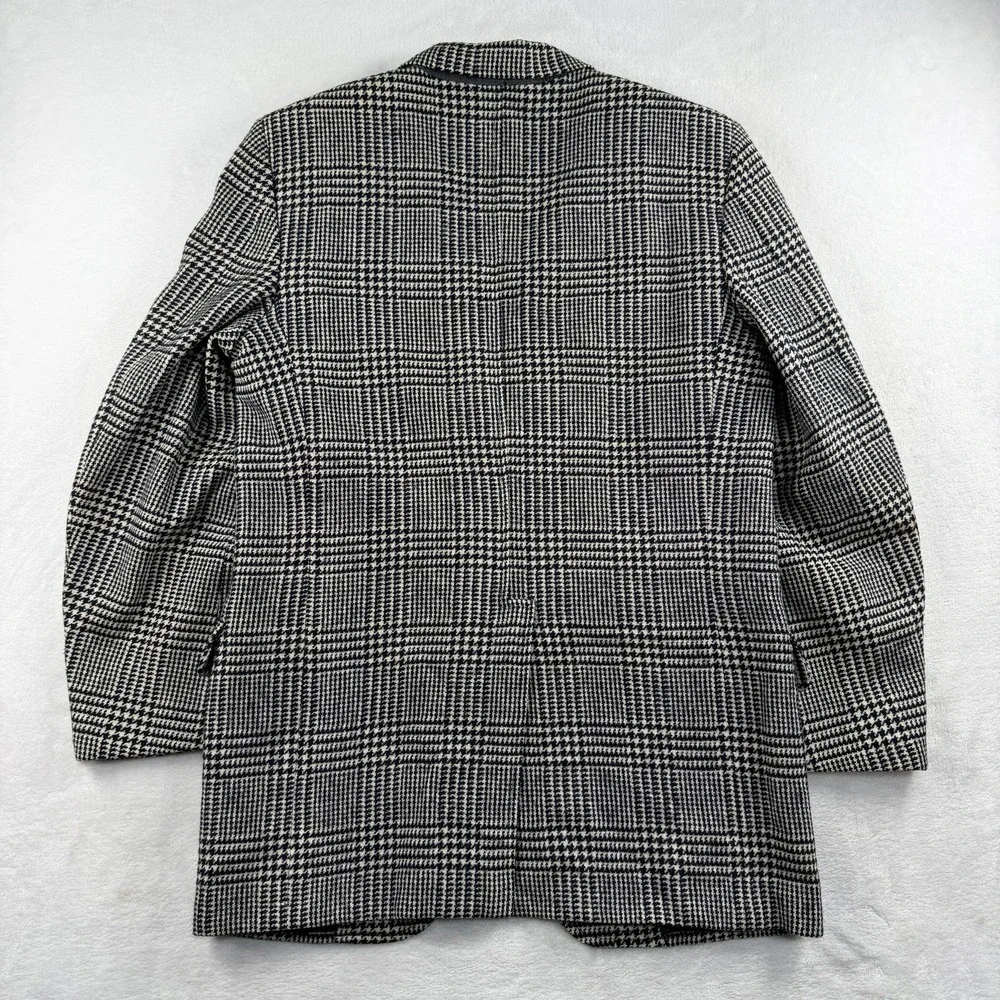 Vtg Tom James Sport Coat Blazer Mens 40S Glen Plaid Navy White Prince Of Wales
